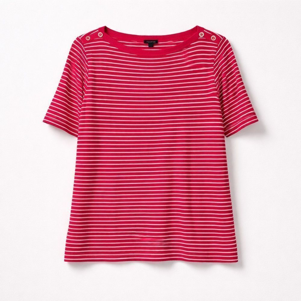 Talbots fuchsia pink and white boat neck short sleeve knit top EUC